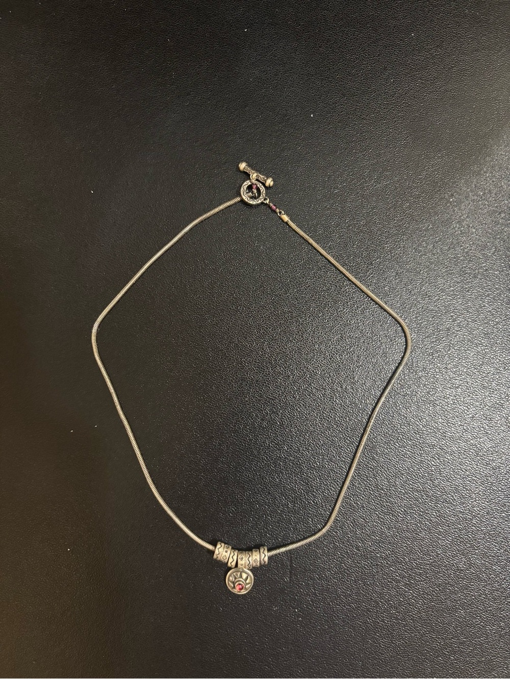 Sterling Silver Charm Necklace with Pink Accent